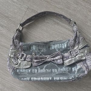 Ed Hardy Metallic Silver and Gray Shoulder Bag